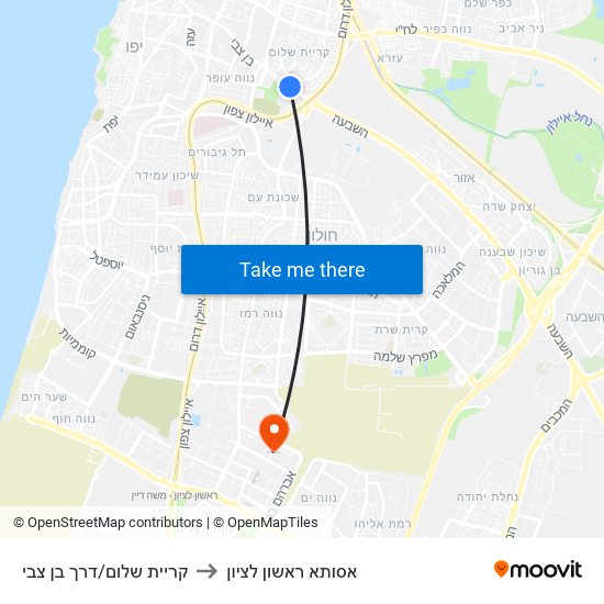 קריית שלום/דרך בן צבי to אסותא ראשון לציון map