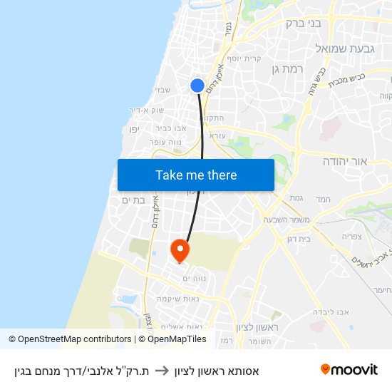 ת.רק''ל אלנבי/דרך מנחם בגין to אסותא ראשון לציון map