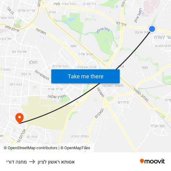 מחנה דורי to אסותא ראשון לציון map