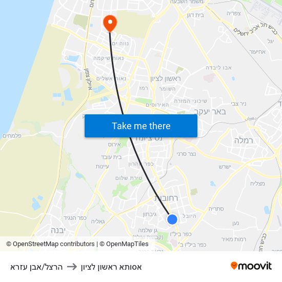 הרצל/אבן עזרא to אסותא ראשון לציון map