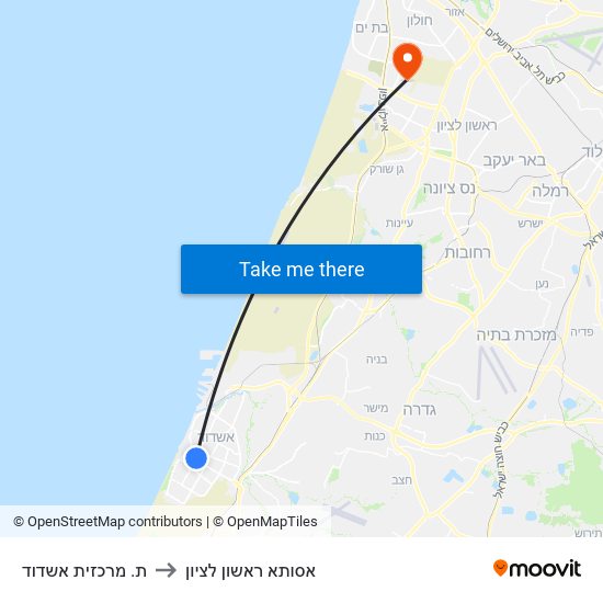 ת. מרכזית אשדוד to אסותא ראשון לציון map