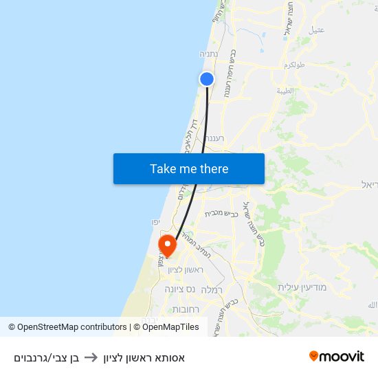 בן צבי/גרנבוים to אסותא ראשון לציון map