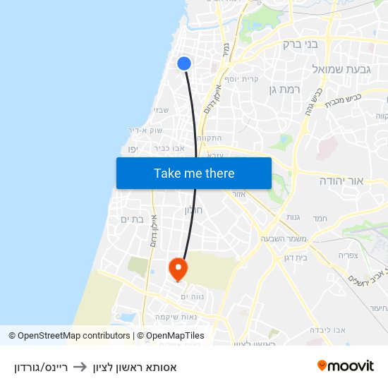 ריינס/גורדון to אסותא ראשון לציון map