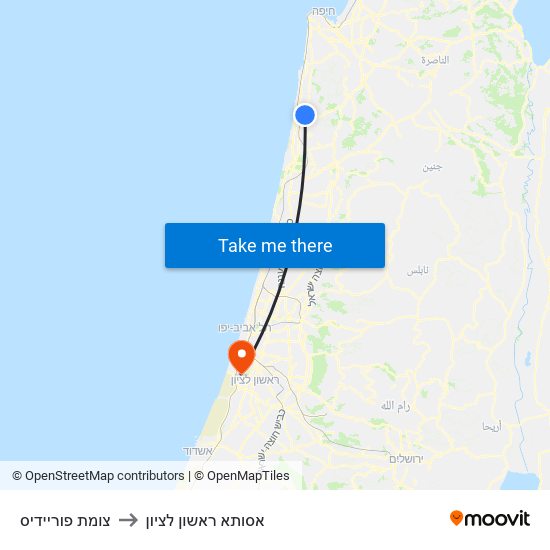 צומת פוריידיס to אסותא ראשון לציון map