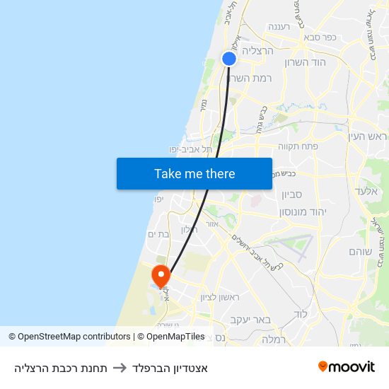 תחנת רכבת הרצליה to אצטדיון הברפלד map