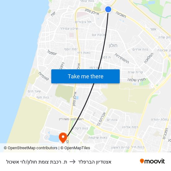 ת. רכבת צומת חולון/לוי אשכול to אצטדיון הברפלד map