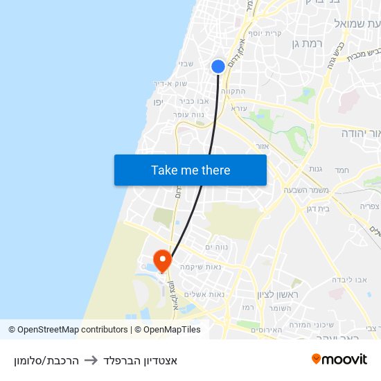 הרכבת/סלומון to אצטדיון הברפלד map