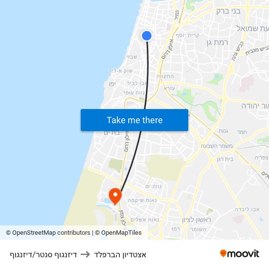 דיזנגוף סנטר/דיזנגוף to אצטדיון הברפלד map