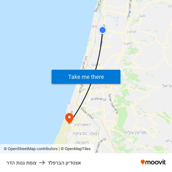 צומת גנות הדר to אצטדיון הברפלד map