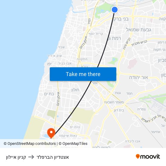 קניון איילון to אצטדיון הברפלד map