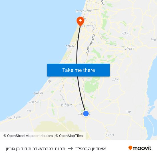 תחנת רכבת/שדרות דוד בן גוריון to אצטדיון הברפלד map