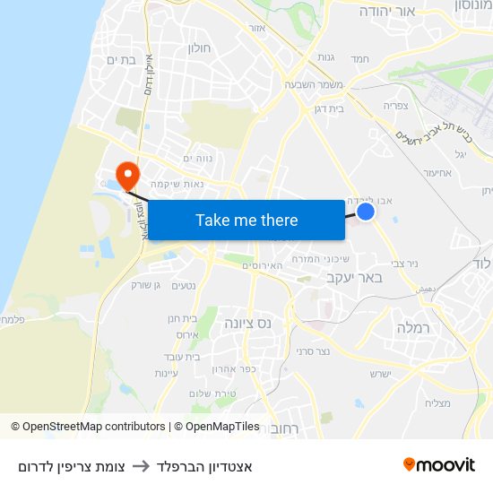 צומת צריפין לדרום to אצטדיון הברפלד map