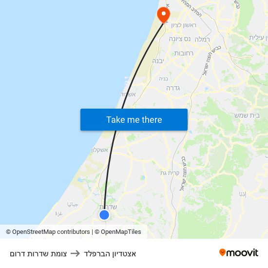 צומת שדרות דרום to אצטדיון הברפלד map