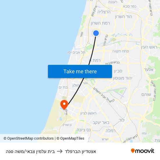 בית עלמין צבאי/משה סנה to אצטדיון הברפלד map