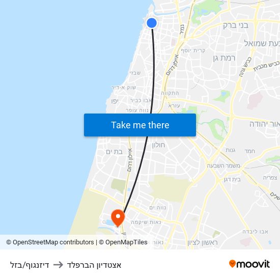 דיזנגוף/בזל to אצטדיון הברפלד map