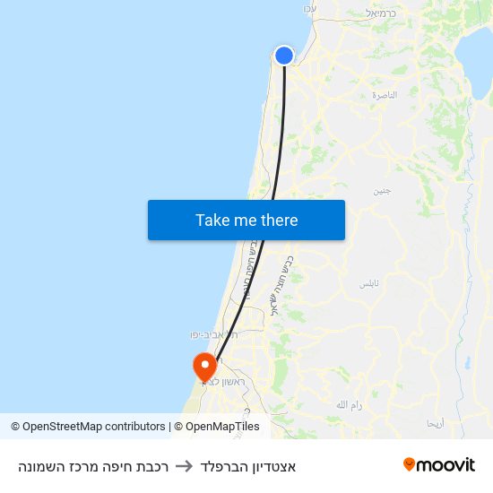 רכבת חיפה מרכז השמונה to אצטדיון הברפלד map