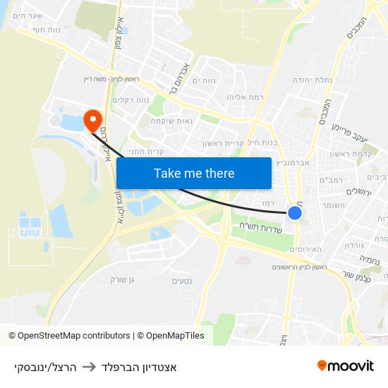 הרצל/ינובסקי to אצטדיון הברפלד map