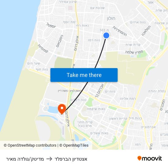 מדיטק/גולדה מאיר to אצטדיון הברפלד map