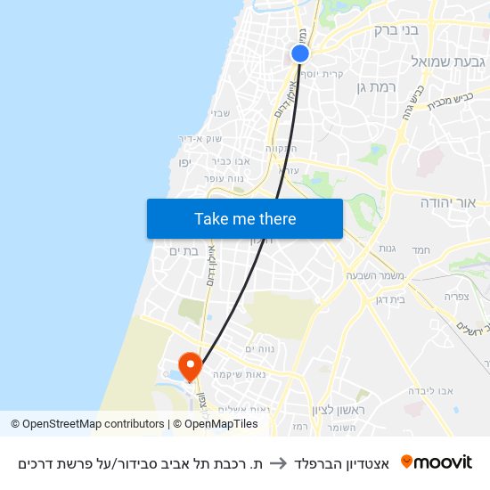 ת. רכבת תל אביב סבידור/על פרשת דרכים to אצטדיון הברפלד map