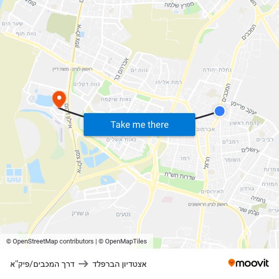 דרך המכבים/פיק''א to אצטדיון הברפלד map