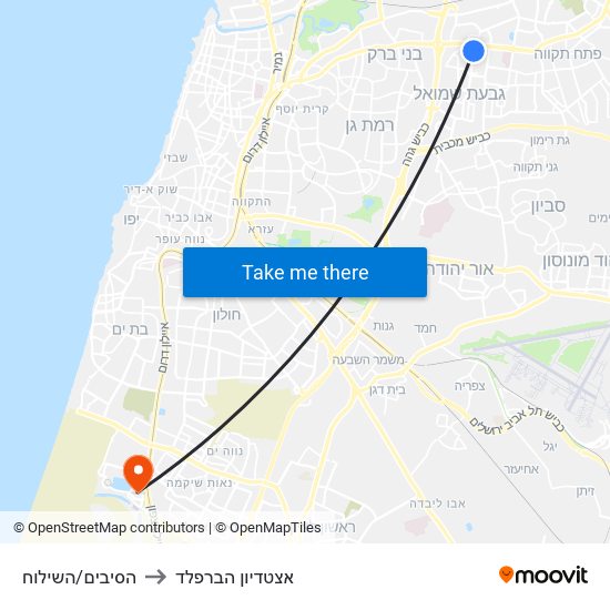 הסיבים/השילוח to אצטדיון הברפלד map