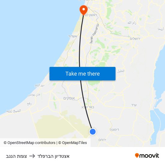 צומת הנגב to אצטדיון הברפלד map