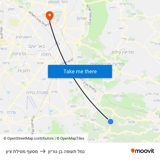 מסעף מסילת ציון to נמל תעופה בן גוריון map