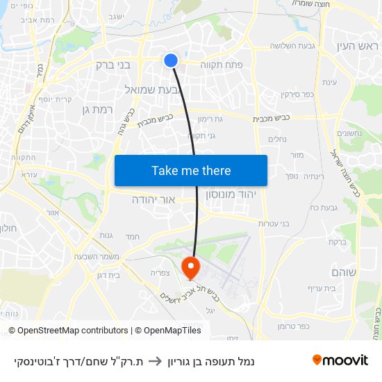 ת.רק''ל שחם/דרך ז'בוטינסקי to נמל תעופה בן גוריון map