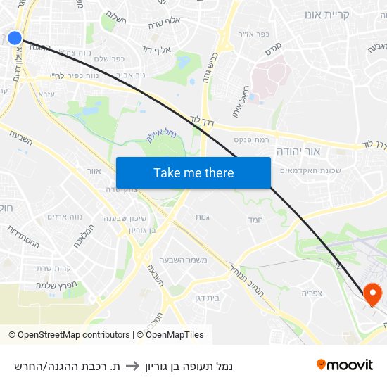 ת. רכבת ההגנה/החרש to נמל תעופה בן גוריון map