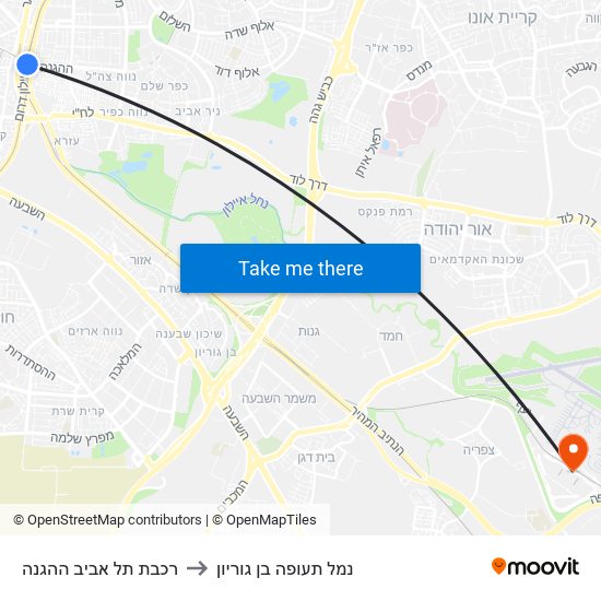 רכבת תל אביב ההגנה to נמל תעופה בן גוריון map