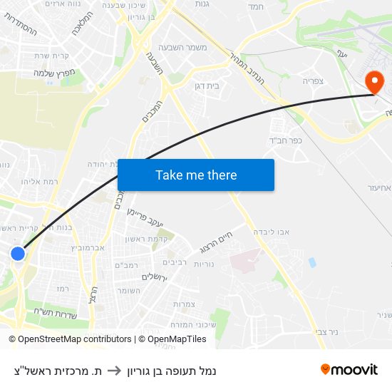 ת. מרכזית ראשל''צ to נמל תעופה בן גוריון map