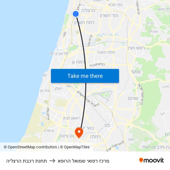 תחנת רכבת הרצליה to מרכז רפואי שמואל הרופא map