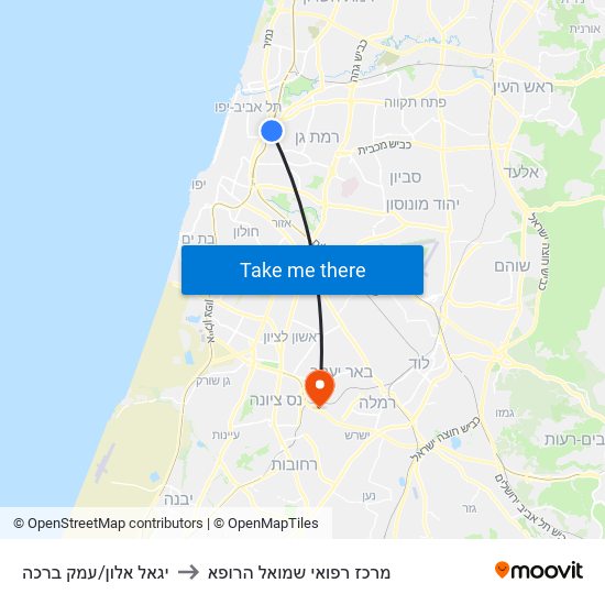 יגאל אלון/עמק ברכה to מרכז רפואי שמואל הרופא map