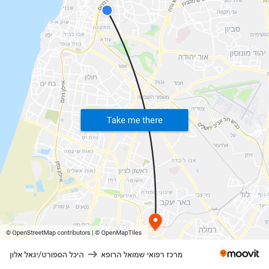 היכל הספורט/יגאל אלון to מרכז רפואי שמואל הרופא map