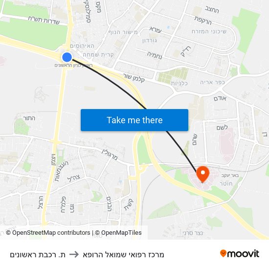 ת. רכבת ראשונים to מרכז רפואי שמואל הרופא map