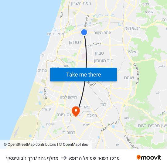 מחלף גהה/דרך ז'בוטינסקי to מרכז רפואי שמואל הרופא map