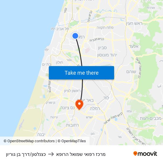 כצנלסון/דרך בן גוריון to מרכז רפואי שמואל הרופא map