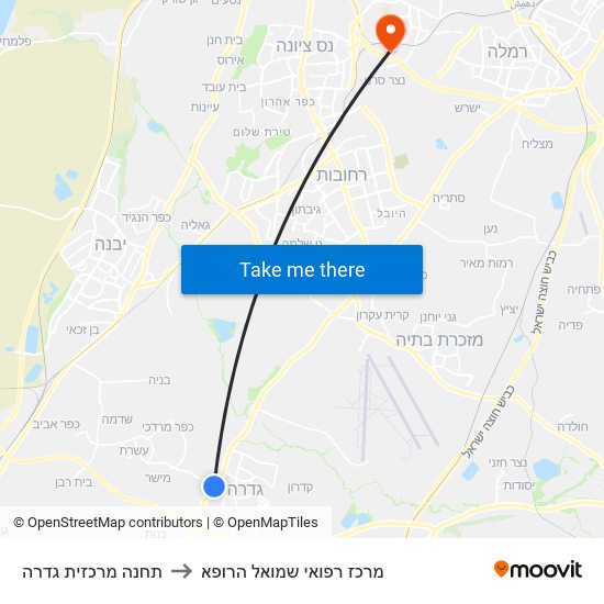 תחנה מרכזית גדרה to מרכז רפואי שמואל הרופא map