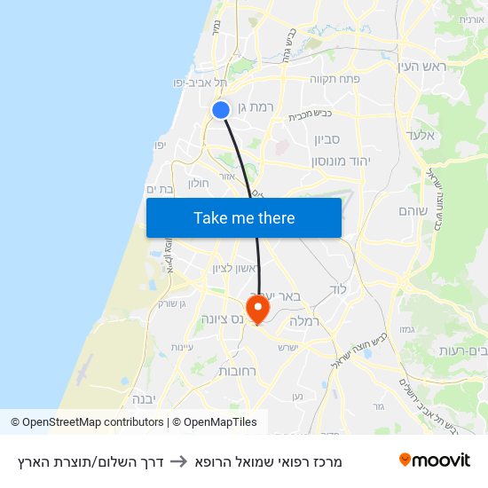 דרך השלום/תוצרת הארץ to מרכז רפואי שמואל הרופא map