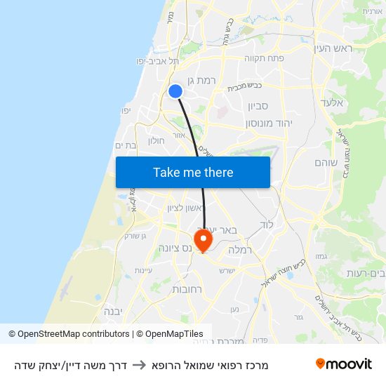 דרך משה דיין/יצחק שדה to מרכז רפואי שמואל הרופא map