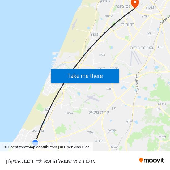 רכבת אשקלון to מרכז רפואי שמואל הרופא map