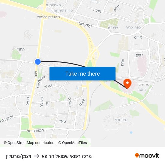 ויצמן/מרגולין to מרכז רפואי שמואל הרופא map