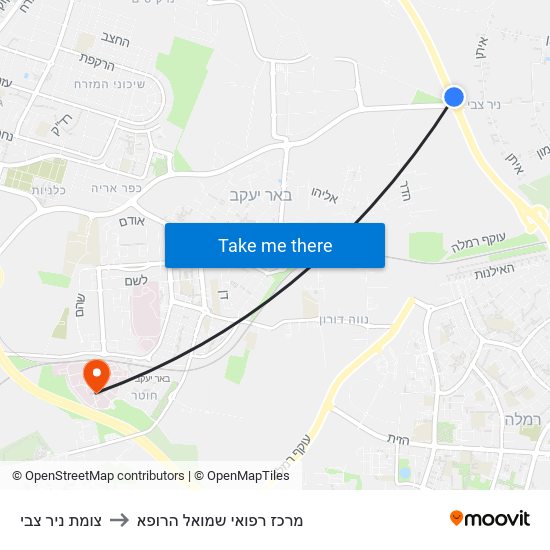 צומת ניר צבי to מרכז רפואי שמואל הרופא map