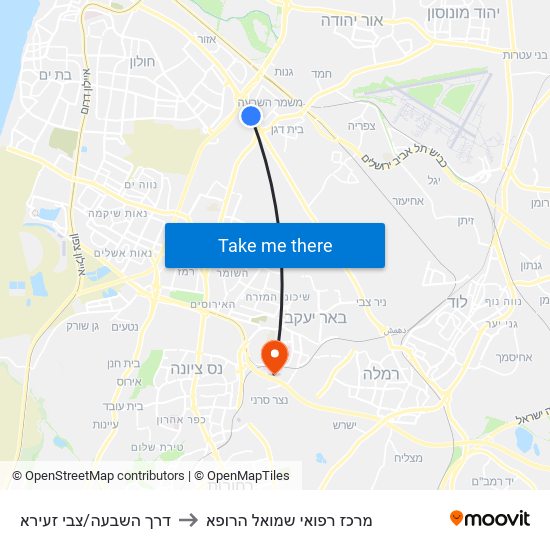 דרך השבעה/צבי זעירא to מרכז רפואי שמואל הרופא map