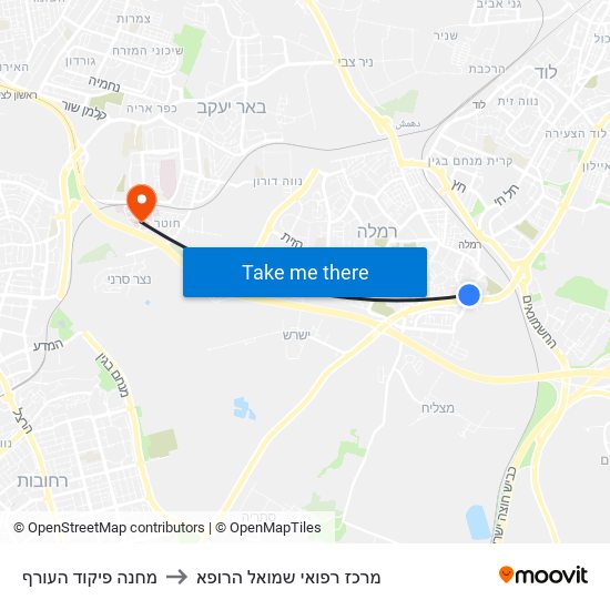 מחנה פיקוד העורף to מרכז רפואי שמואל הרופא map