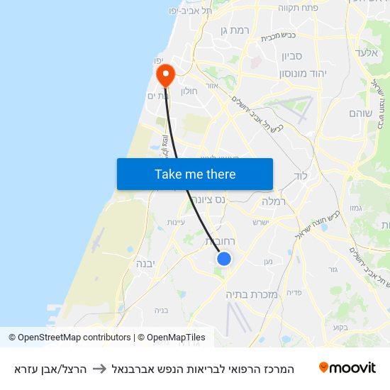 הרצל/אבן עזרא to המרכז הרפואי לבריאות הנפש אברבנאל map