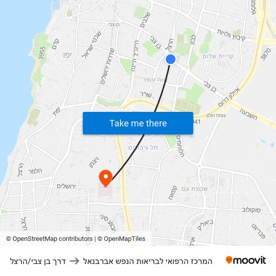 דרך בן צבי/הרצל to המרכז הרפואי לבריאות הנפש אברבנאל map