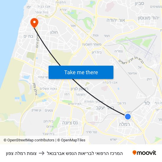 צומת רמלה צפון to המרכז הרפואי לבריאות הנפש אברבנאל map