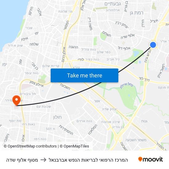 מסוף אלוף שדה to המרכז הרפואי לבריאות הנפש אברבנאל map
