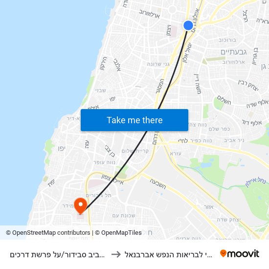 ת. רכבת תל אביב סבידור/על פרשת דרכים to המרכז הרפואי לבריאות הנפש אברבנאל map